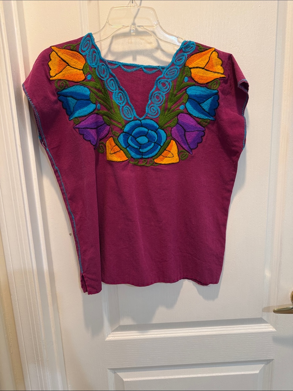 Authentic Mexican Purple Embroidered Floral Women’s Top